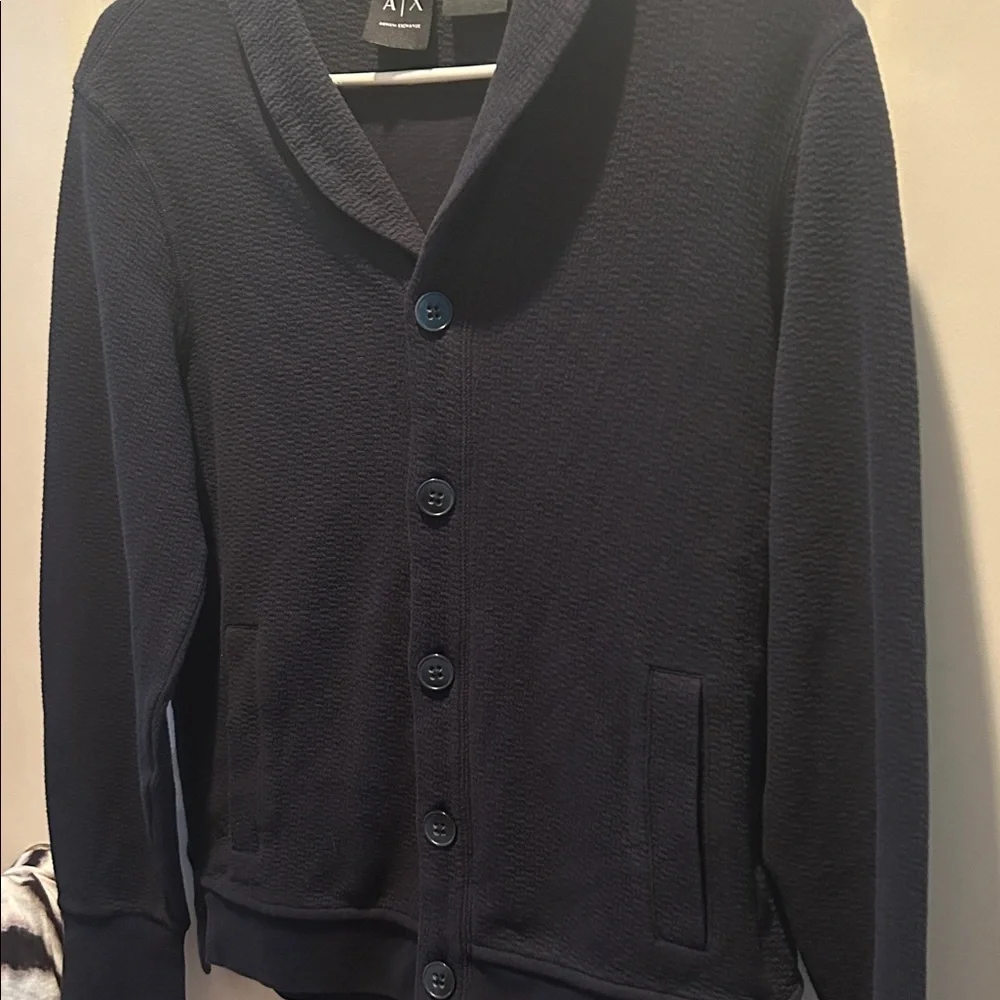 A|X Armani Exchange Navy Blue Shawl Collar Knit Cardigan Sweater Jacket XS - Picture 4 of 9